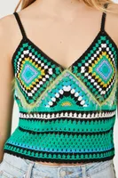 Women's Geo Sweater-Knit Cropped Cami in Green Medium