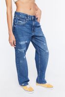 Women's Distressed Straight-Leg Jeans Medium Denim,