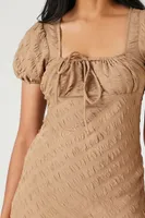 Women's Textured Puff-Sleeve Midi Dress in Taupe Large