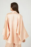 Women's Satin Open-Front Kimono in Peach Small