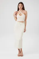 Women's Compact Ribbed Knit Crop Top Cream