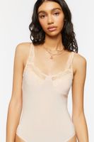 Women's Floral Lace-Trim Bodysuit in Dusty Pink Medium