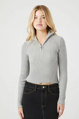 Women's Half-Zip Funnel Neck Sweater in Grey Small