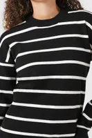 Women's Striped Drop-Sleeve Sweater in Black Small