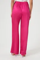 Women's Satin Drawstring Wide-Leg Pants in Pink Medium