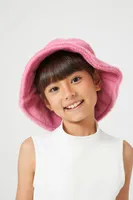 Girls Faux Fur Bucket Hat (Kids) in Pink