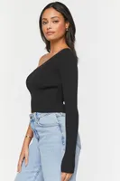 Women's One-Shoulder Sweater-Knit Top in Black Medium