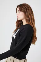 Women's Distressed LA Graphic Sweater in Black Medium