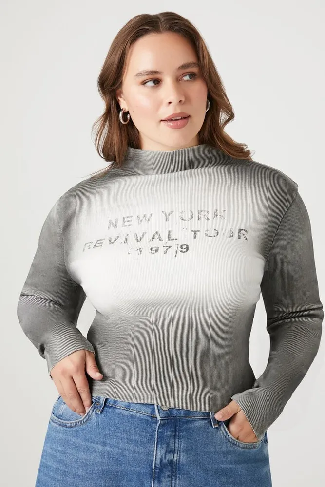 Women's Gradient New York Graphic Top in Charcoal/White, 1X