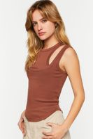 Women's Ribbed Combo Tank Top in Dark Cocoa Small