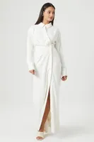 Women's Pleated Maxi Shirt Dress in Vanilla, XS