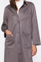 Women's Faux Suede Button-Front Duster Coat in Steeple Grey Small