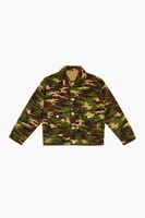 Girls Camo Print Trucker Jacket (Kids) in Olive, 13/14