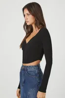 Women's Plunging Corset-Inspired Crop Top in Black, XL