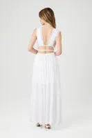 Women's Crepe Caged V-Neck Maxi Dress in White Medium