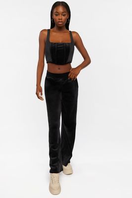 Women's Velour Wide-Leg Pants in Black, XL