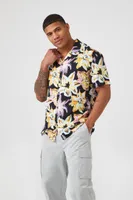 Men Rayon Floral Print Shirt in Black, XXL