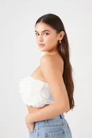 Women's Ruffle Cropped Tube Top in White, XL