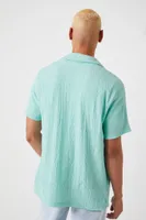 Men Textured Button-Up Shirt in Light Aqua Large