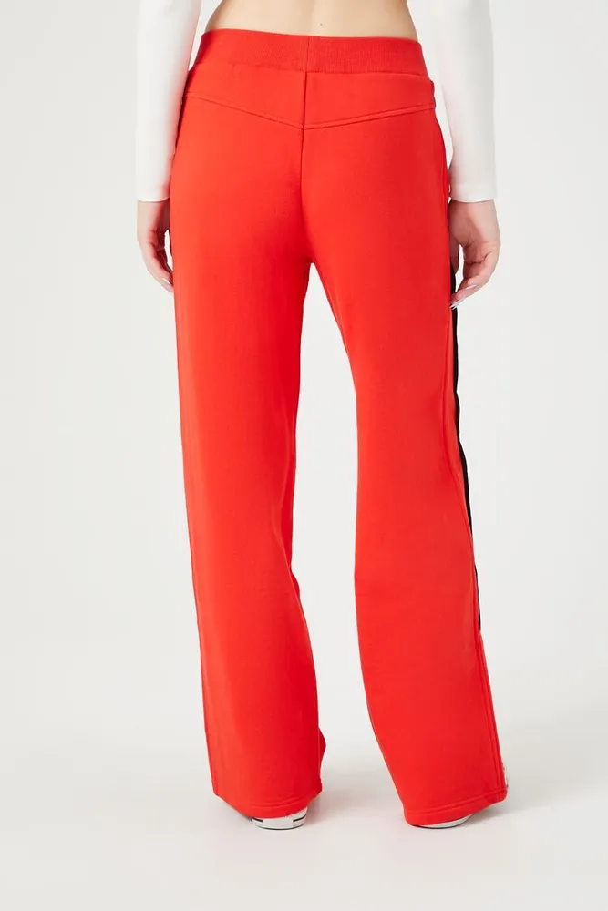 Women's French Terry Wide-Leg Pants in Red Small