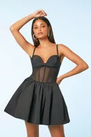 Women's Caged Fit & Flare Mini Dress in Black, XL