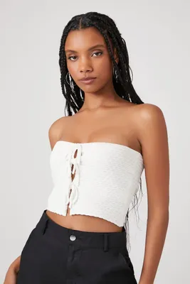 Women's Sweater-Knit Tie-Front Tube Top White,