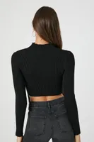 Women's Ribbed Mock Neck Sweater in Black Medium