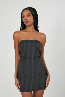 Women's Pinstriped Tube Mini Dress in Black/White Large