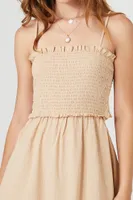 Women's Smocked Cutout Mini Dress Oatmeal,