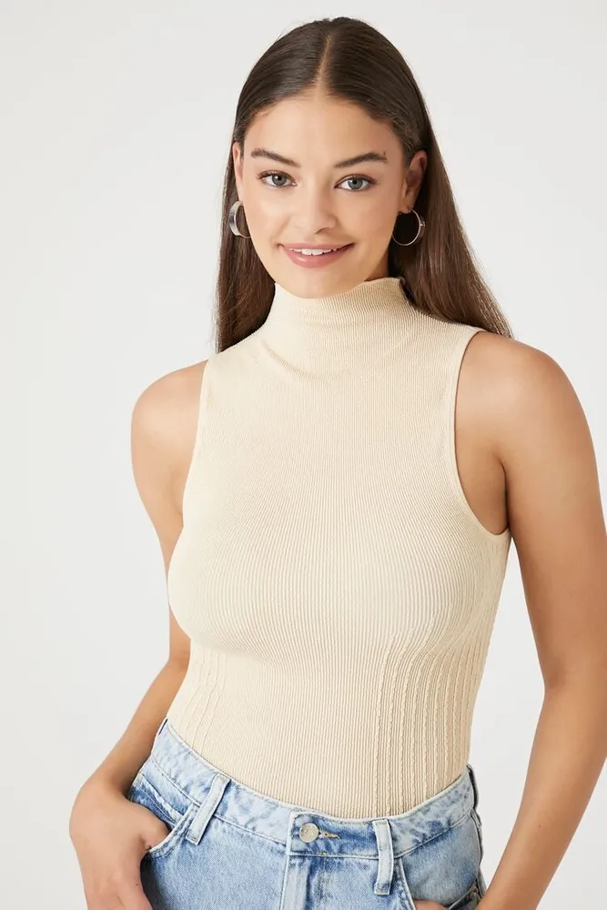 Women's Seamless Mock Neck Top in Cream, M/L