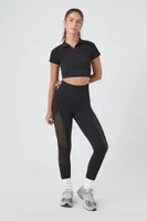 Women's Active Seamless Half-Zip Crop Top in Black Medium