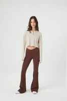 Women's Cotton Ribbed Cropped Henley Top