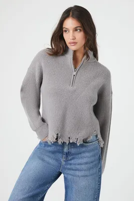Women's Sharkbite Half-Zip Sweater in Dark Grey, XS