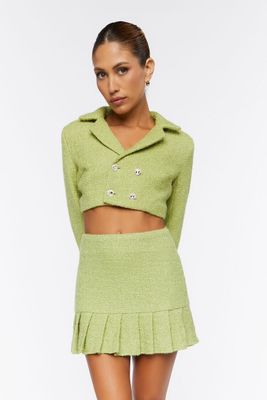 Women's Tweed Pleated Mini Skirt in Avocado Medium