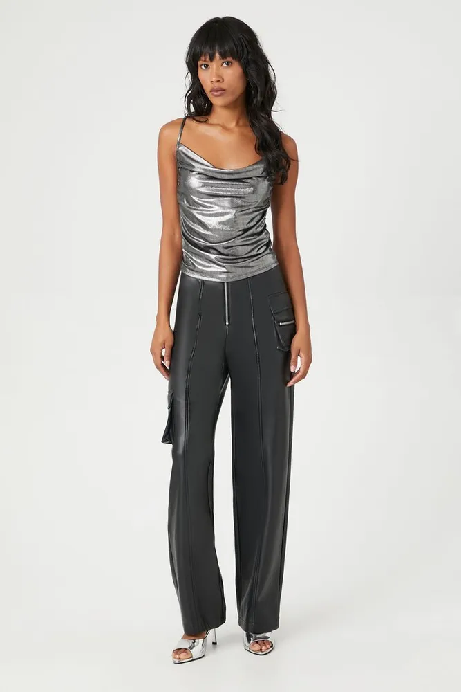 Seam Detail High Waisted Faux Leather Trousers