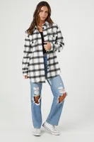 Women's Plaid Drop-Sleeve Longline Shacket White/Black