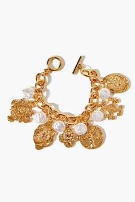Women's Ornate Faux Pearl Charm Bracelet in Gold