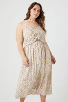 Women's Ditsy Floral Maxi Dress in Ivory, 2X