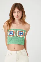 Women's Crochet Granny Square Tube Top in Green Small