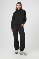 Women's Fleece Mock Neck Sweater in Black, XS