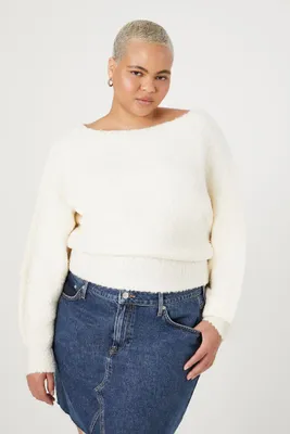 Women's Boucle Knit Sweater in Vanilla, 2X