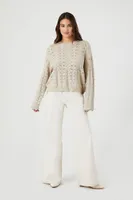 Women's Open-Knit Drop-Sleeve Sweater in Beige Medium