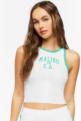 Women's Malibu Graphic Cropped Tank Top Green/White