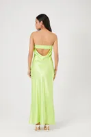 Women's Satin Strapless Maxi Slip Dress in Lime Medium