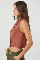 Women's Sleeveless Poplin Top in Brown Medium