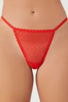 Women's Mesh Polka Dot Thong Panties in Fiery Red, XL