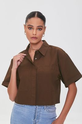 Women's Poplin Cropped Shirt in Brown Small