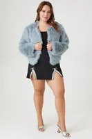 Women's Faux Fur Open-Front Jacket in Blue, 1X