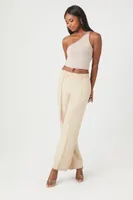 Women's Pleated Straight-Leg Trouser Pants in Sand Small