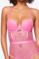 Women's Lace Clip Dot Lingerie Bodysuit in Hot Pink Large